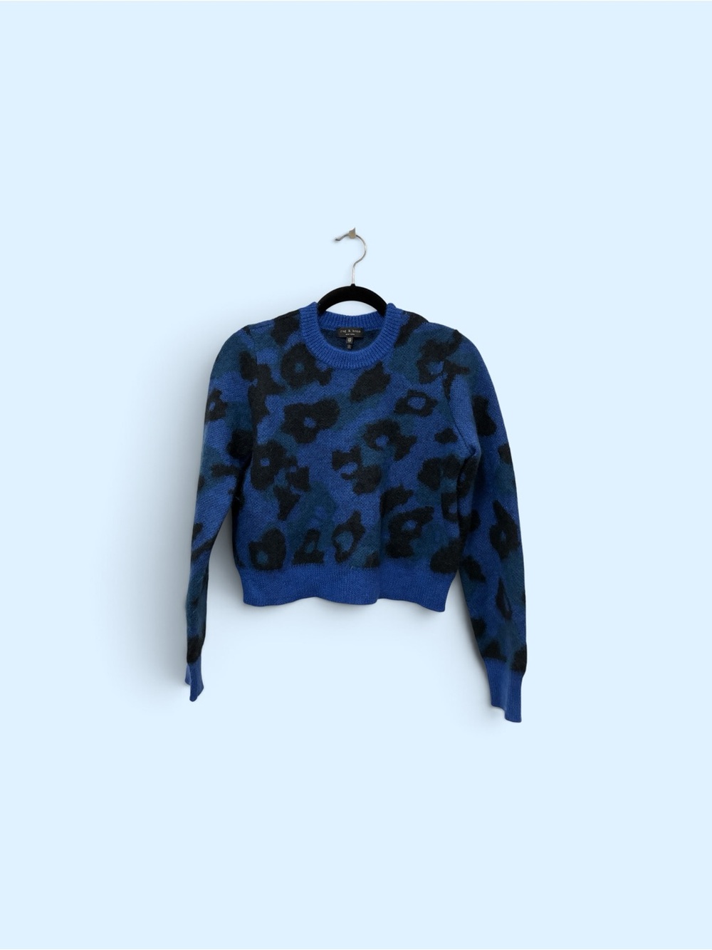 Rag & Bone Blue and Black Leopard Crewneck Sweater - Picture 1 of 5
